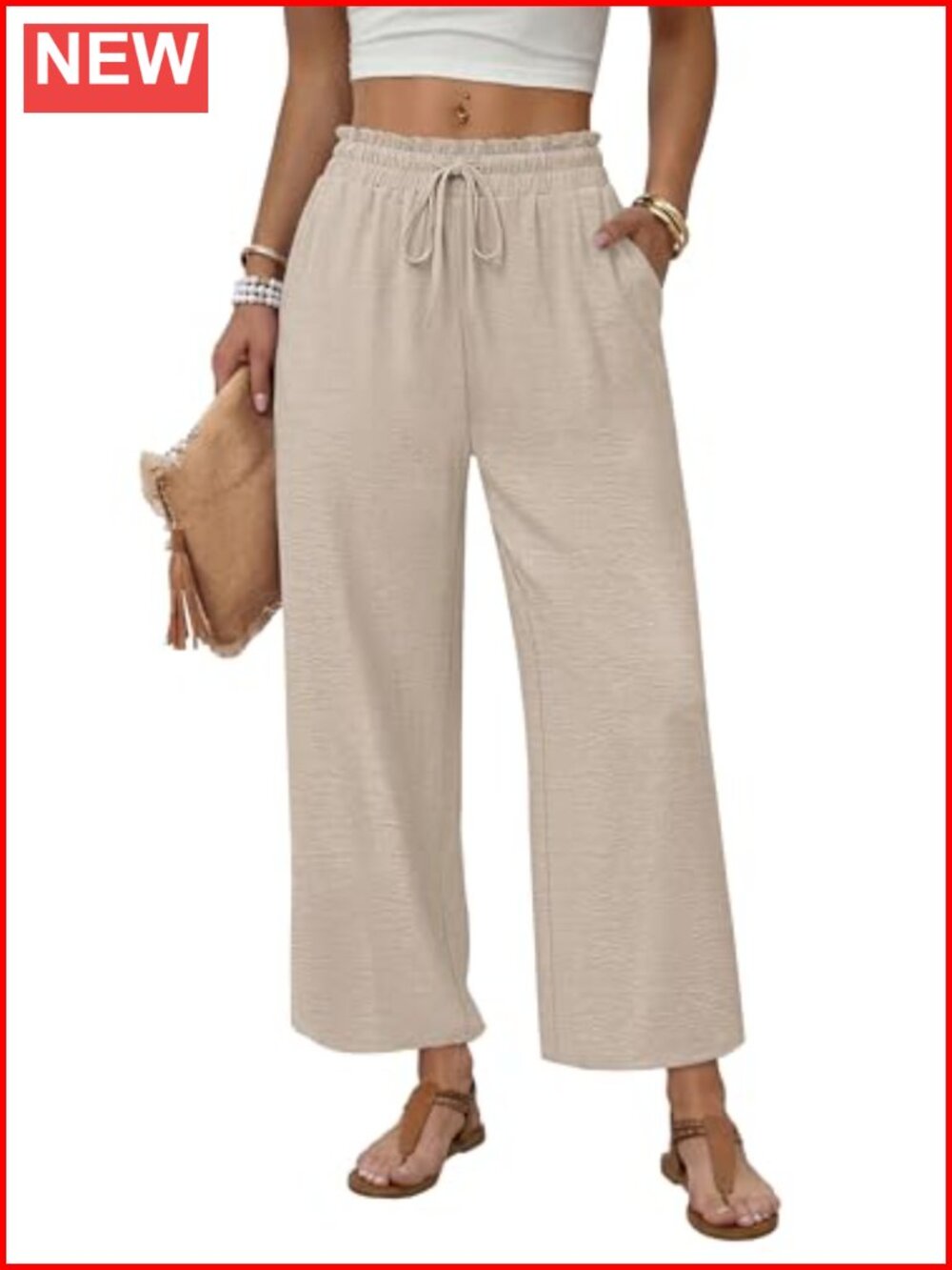 Wide Leg Palazzo Pants with Pockets Drawstring Elastic Waist Flowy Lounge